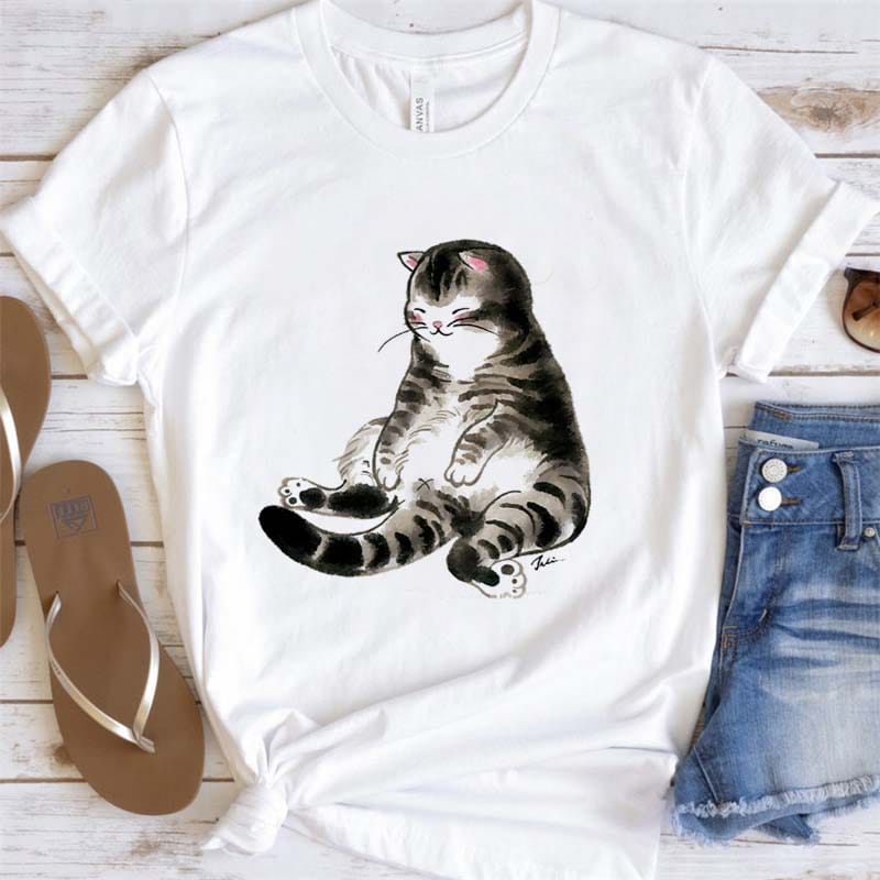 Clothing Printed Short Sleeved Top Cartoon Women's Trend 90s T-Shirt Cat Pattern Fashionable T-Shirt Printed Cute Versatile T-Sh