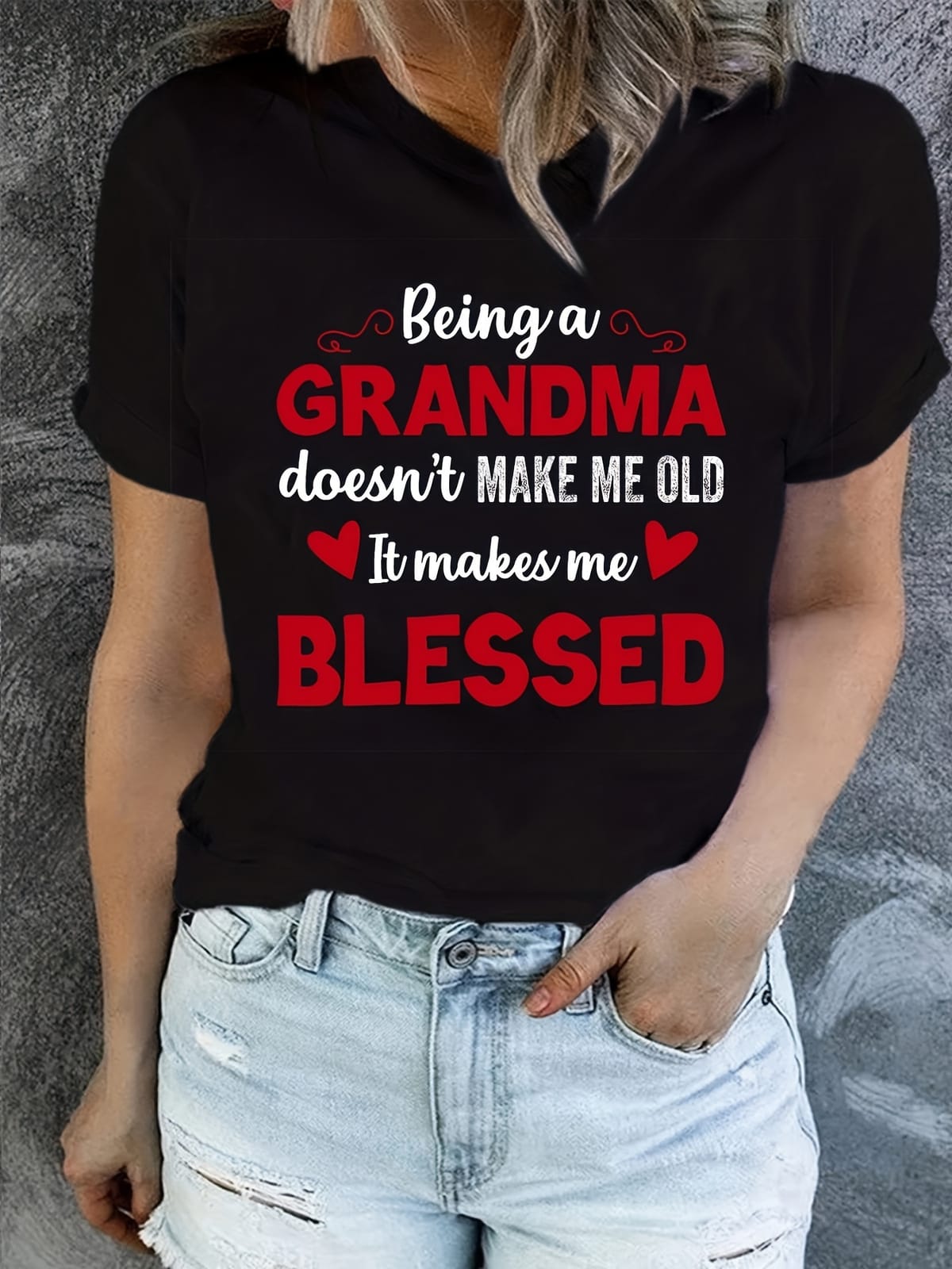 Women's Plus Size Family Day Casual T-shirt with Slogan Print and Medium Stretch