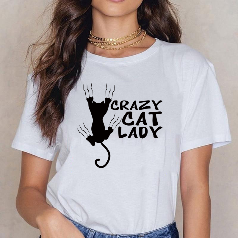 New fashion CRAZY CAT LADY T-shirt personalized creative cat Harajuku women's T-shirt tops women's summer shirt