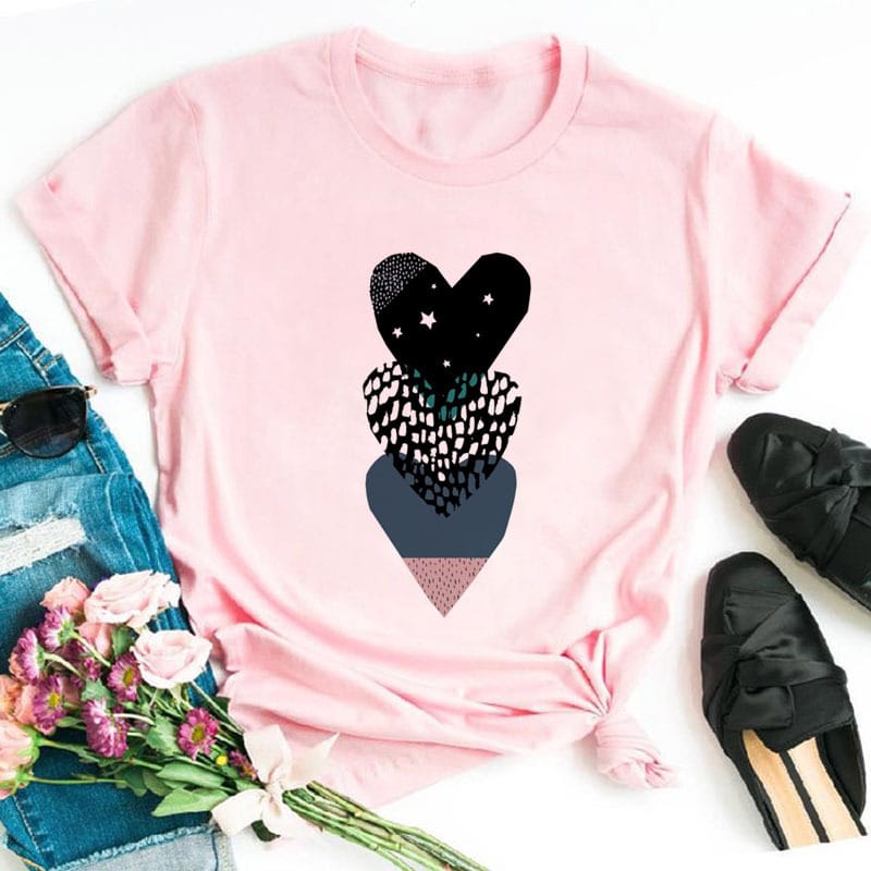 Cotton  100% Top Simple Fashion Love Large Size Trend Round Neck Short Sleeve Women's T-shirt Graphic Tshirts  Aesthetic Clothes