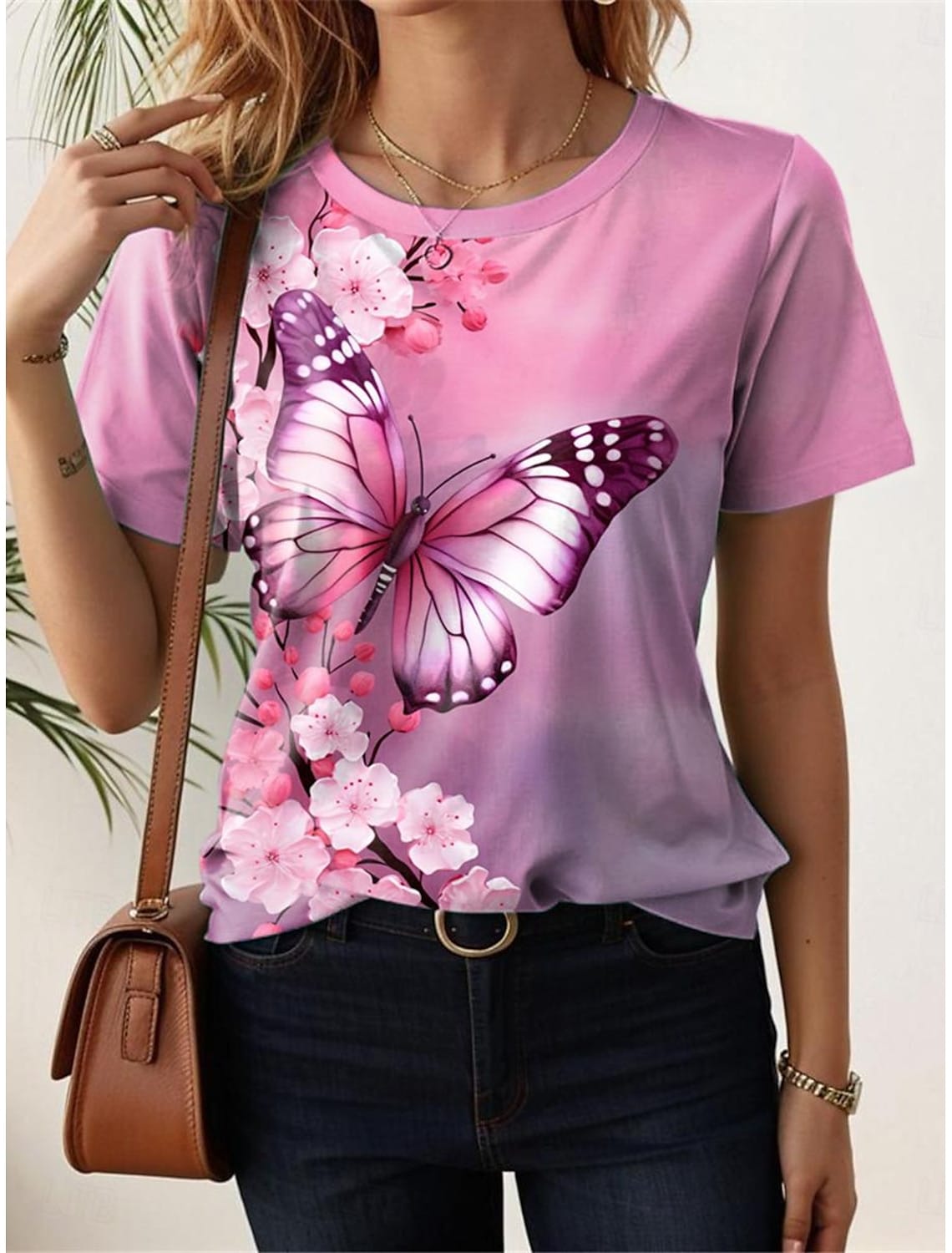 Women's T-shirt Summer New Butterfly Patterns Short Sleeve Fashion Girls Clothes Print Tees Casual Wowen's Clothing