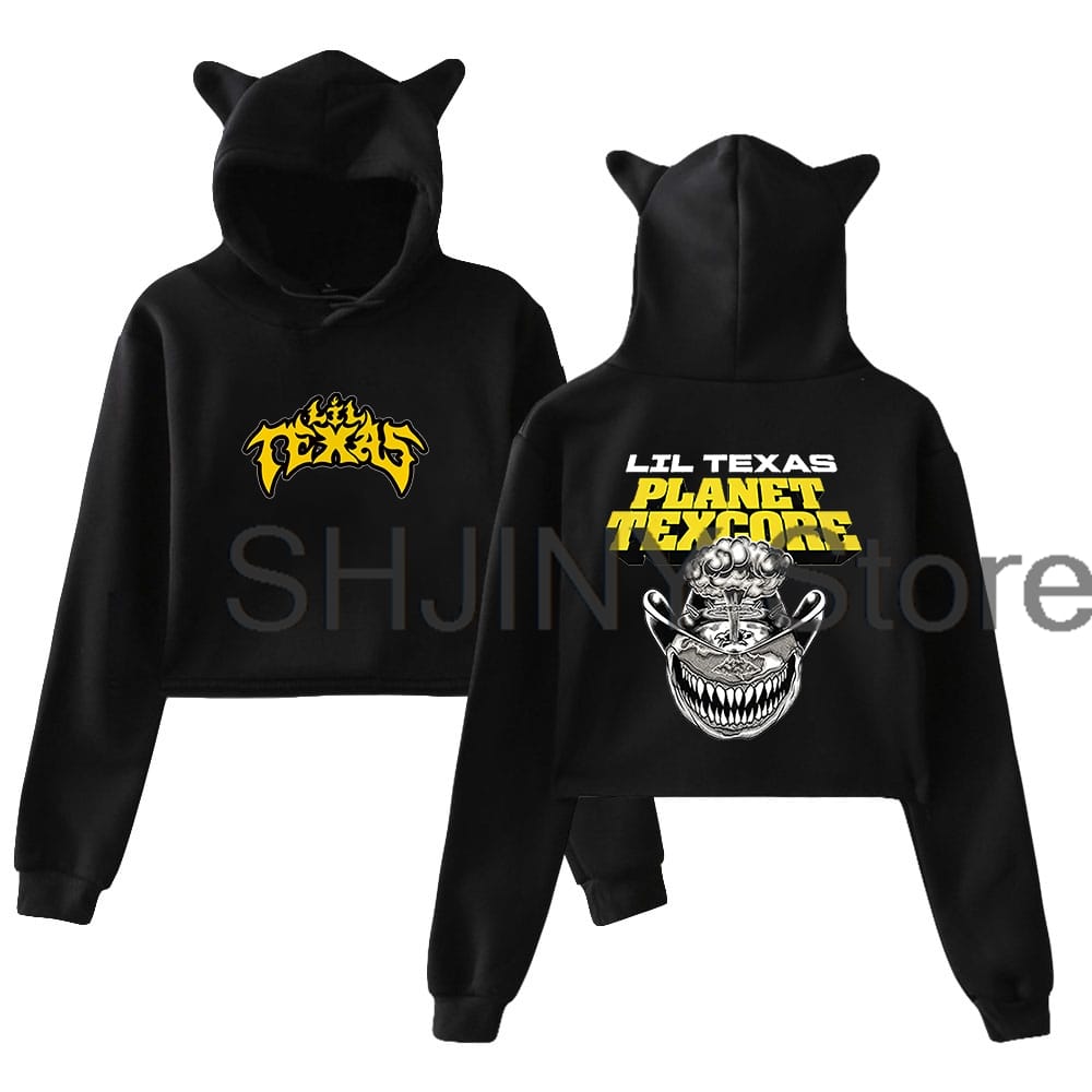 Lil Texas Planet Texcore Pullover Cat Ears Hoodie Long Sleeve Sweatshirts Female Crop Top Women's Clothes