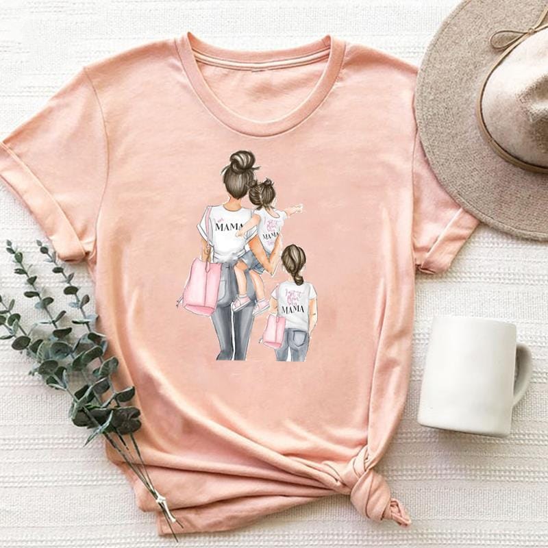 Parent-child Pattern Europe and The United States Popular Printed Dress Blouse Women's T-shirt Harajuku  Aesthetic Clothes