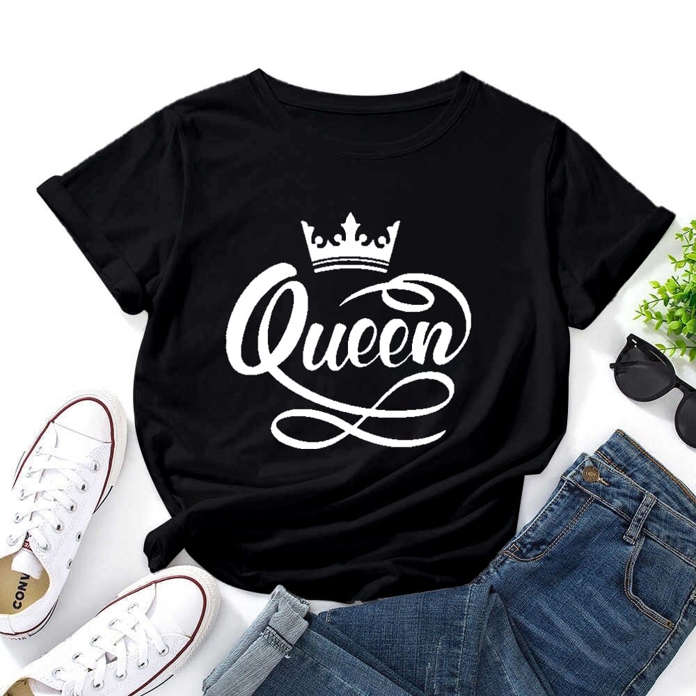 2023 New Queen Crown Print Fashion Printed Women's T-Shirt O Neck Loose Summer Street Clothes Women T-Shirt