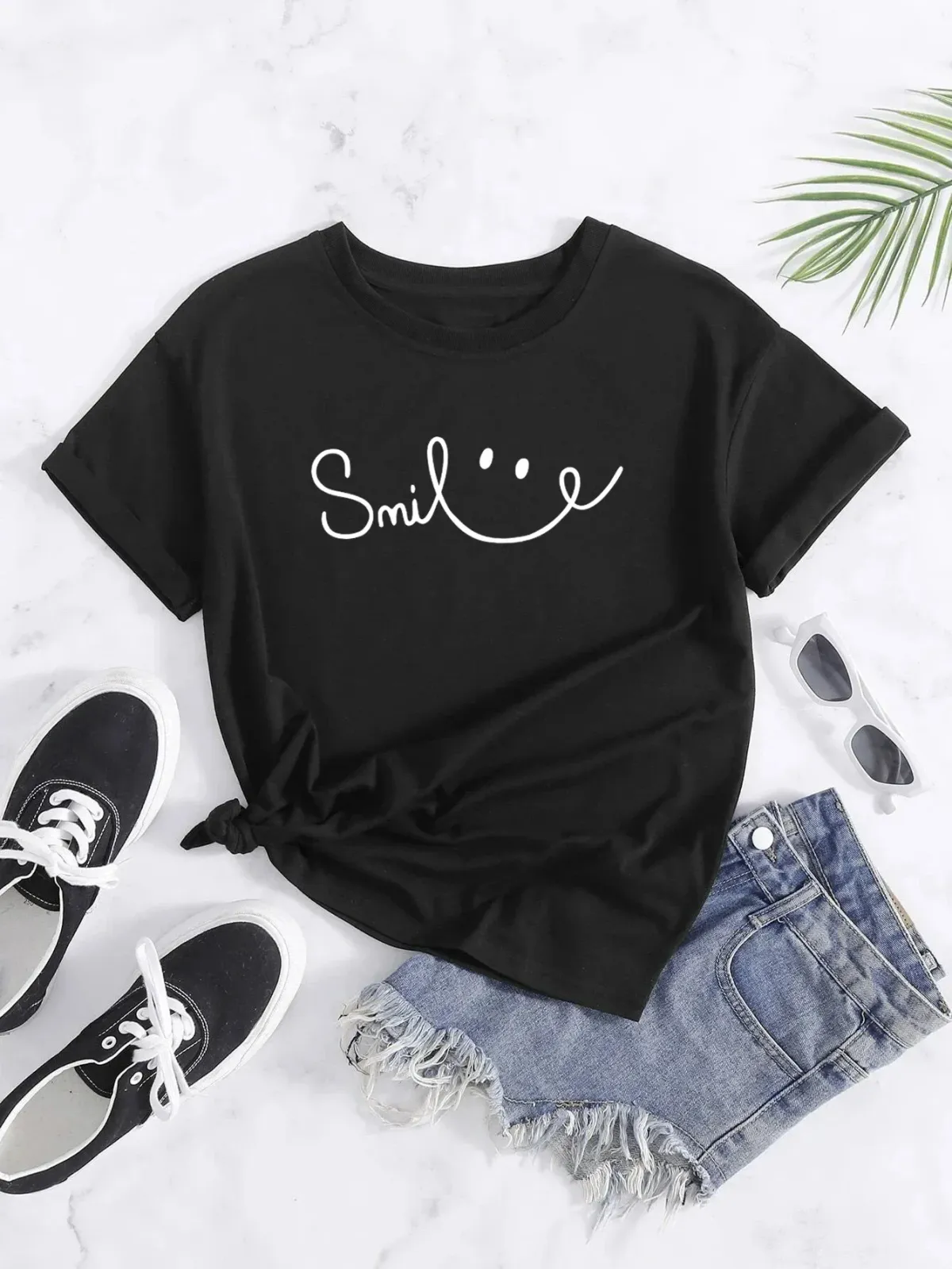 Harajuku Women T-Shirt Short Sleeve Casual Top For Spring & Summer, Women's Clothing casual basics O-collar