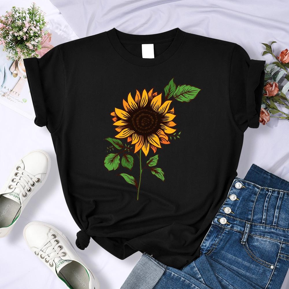 Fashion Summer Cute Daisy Round Neck Loose Shirt Women's Outdoor Comfortable T-Shirt Tops Women's Cool Short Sleeve Shirt