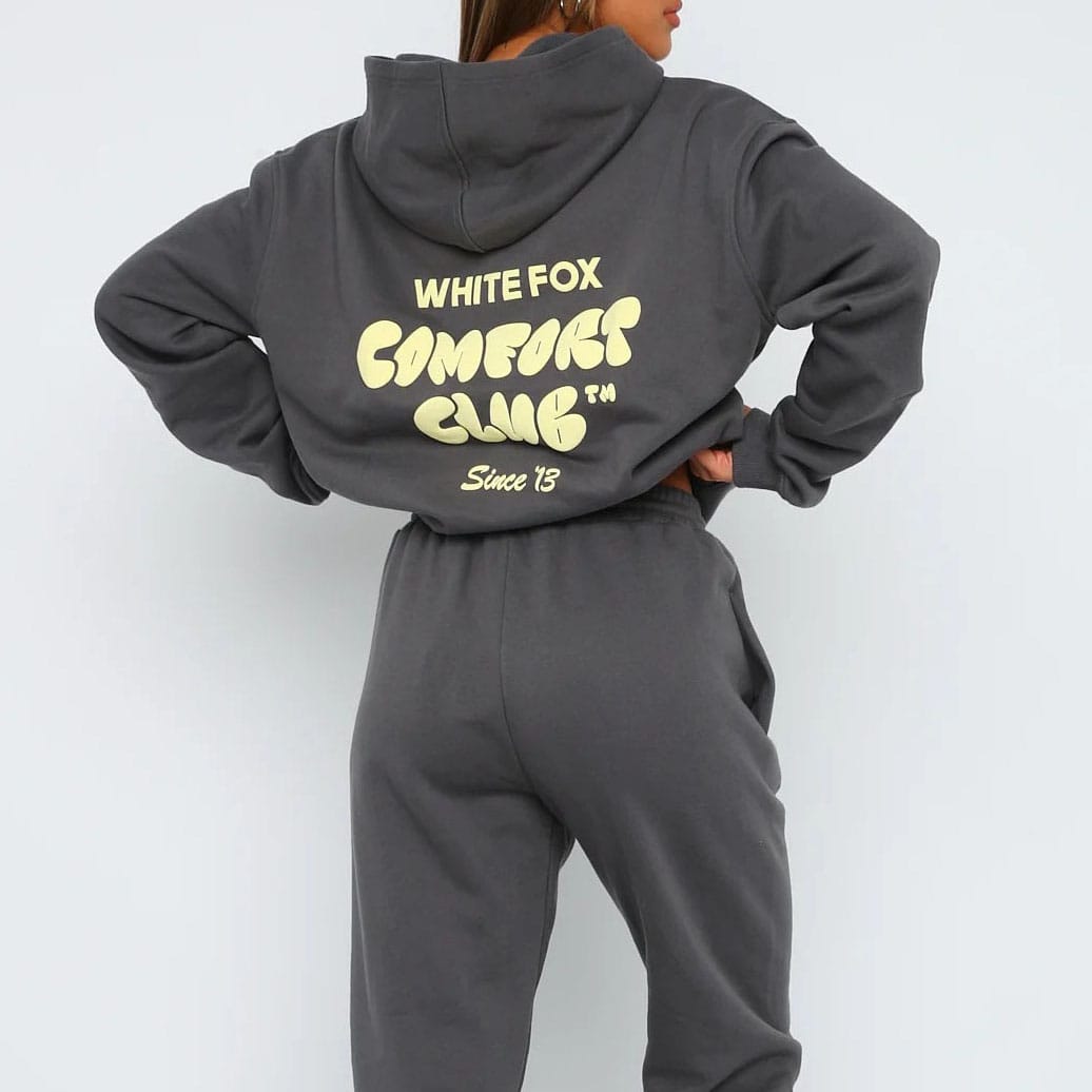 Women's Hoodies Sets 2024 Spring Fleeced Letters Printing Loose Hooded Two Piece Sweatpants Jogger Pants Set Sweatsuit Tracksuit