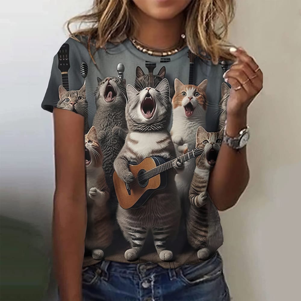 Cute Animal Cartoon Cat Women's T-Shirts 3d Print T-Shirtharajuku Casual Short Sleeve Top Tee O Neck Oversized Female Clothing