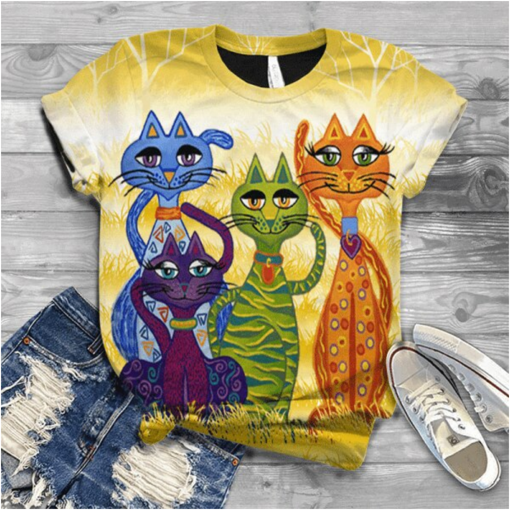 Cartoon Cat Women's T-Shirts Cute Animal 3d Print T-Shirt Harajuku Casual Short Sleeve Top Tee O Neck Oversized Female Clothing