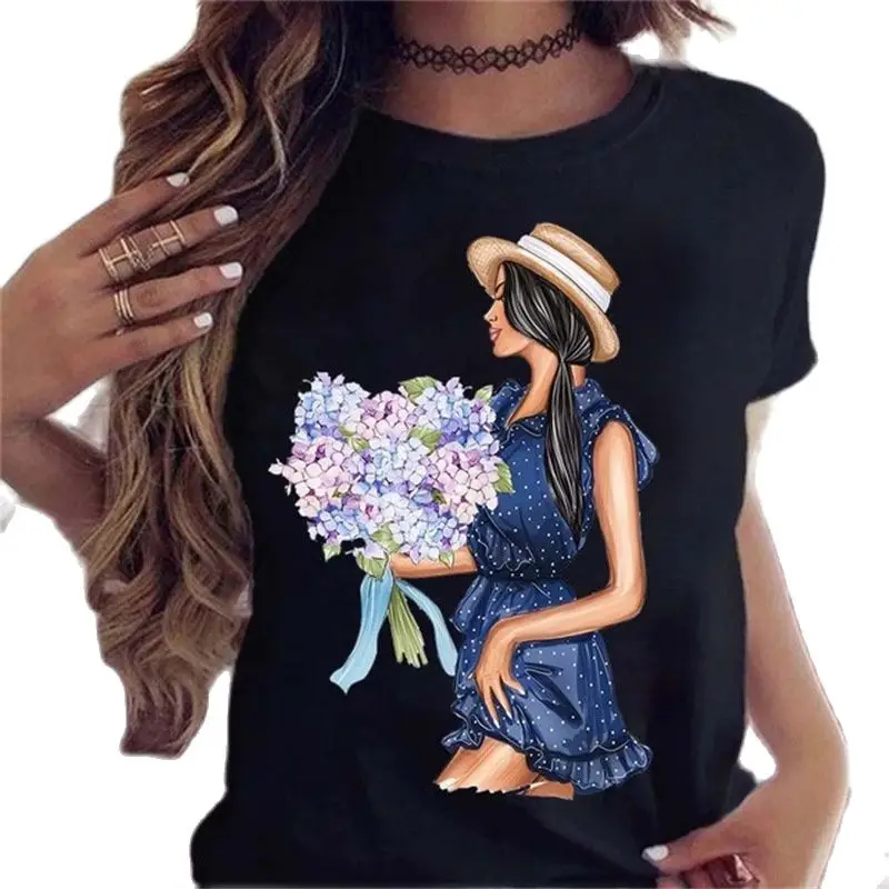 The New Hot Selling Fashion City Girl Print Half Sleeve Women's Cute T-shirt Harajuku Aesthetic Graphic T Shirts Oversized Tee