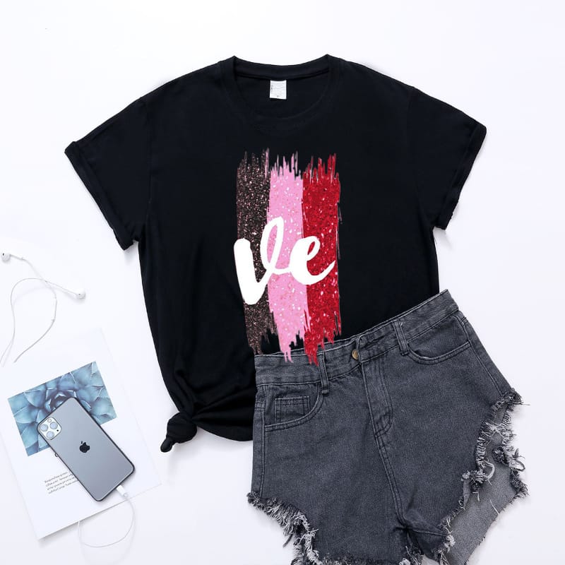 COTTON 100% New Women's Top Love Printed T Shirt Women Short Sleeve European  American Lovers Wear Valentine's Day T-shirt Women