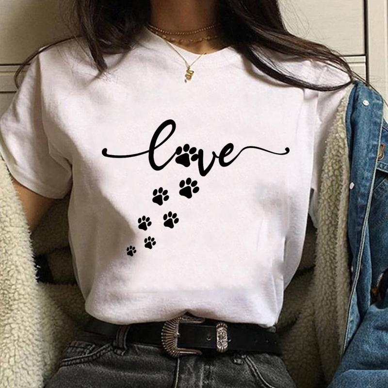 Personalized Creative Pet Lovers T-Shirt Women's Funny Cute Dog Paw Pattern Printed Shirt Casual Comfortable Loose T-Shirt
