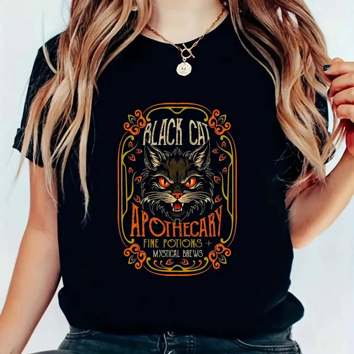 Fashion Printed Women's T-Shirt Halloween Short Sleeved Retro Tee Casual Women's Trend Cute 90s Women's Patterned Cotton T-Shirt