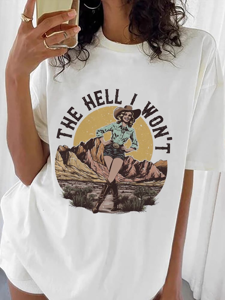 Retro and Versatile 90s Short Sleeved Summer Clothes Women's Western Girl Printed T-Shirt Fashion Pattern Basic Casual Style T-S