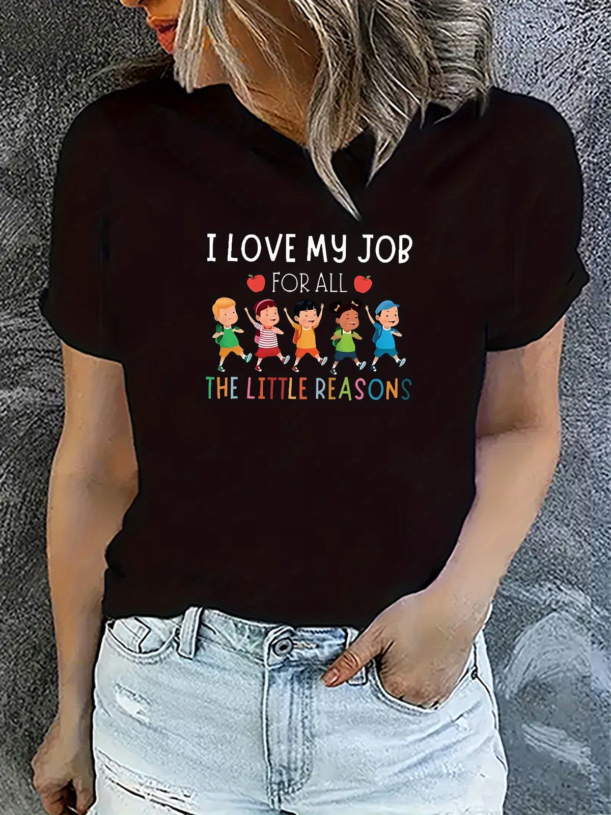 Teacher's Day Graphic Crew Neck Sports Tee, Short Sleeves Casual Workout T-shirt Top, Women's Activewear graphic