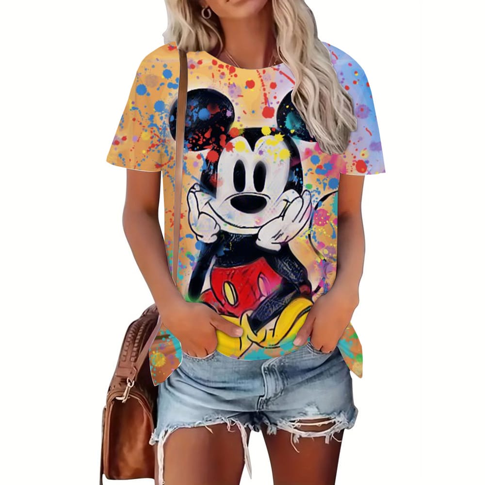 Fashion Women's T Shirt Disney Mickey Mouse Clothing O-neck Tops Pullover 3D Print Short Sleeve Tees Loose Streetwear Summer