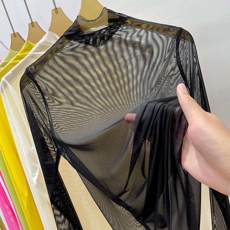 Ultra Thin Perspective Sun Protection Women's Summer Pullover Half High Neck Ice Silk Versatile T-shirt Mesh Long Sleeved Tops