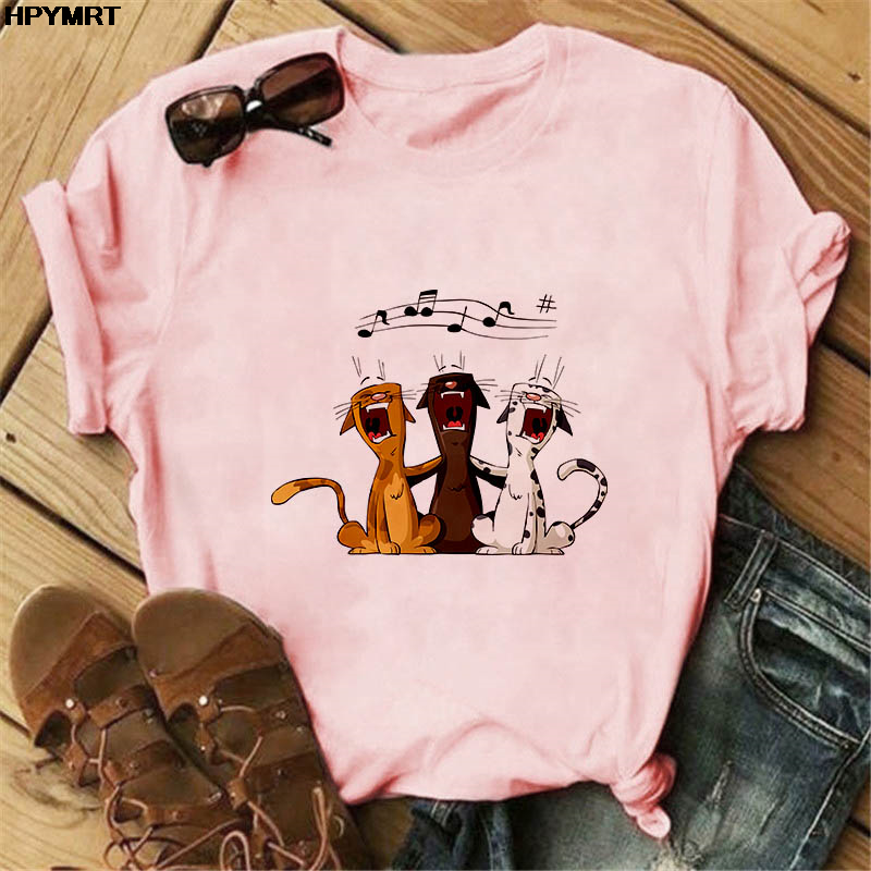 Funny animals graphics cat Prints ladys girl Spring summer Casual comfortable Tops women's clothing short sleeve Cartoon T-shirt