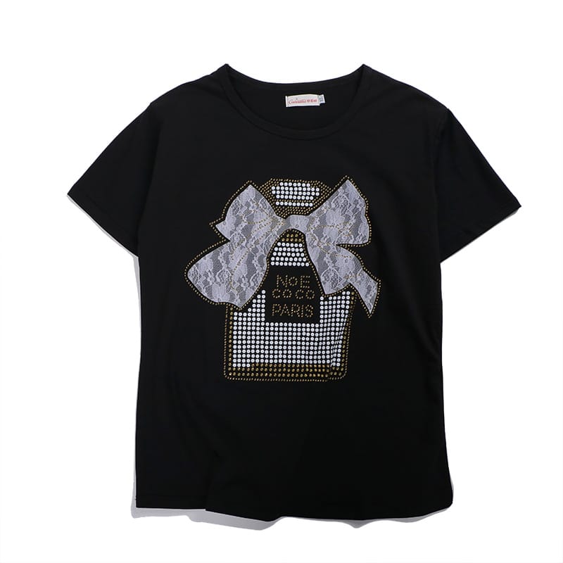 Korean Version Loose And Thin Diamond-studded Short-sleeved Women's T-shirt Summer Fashion Cartoon Casual All-match Top Tees