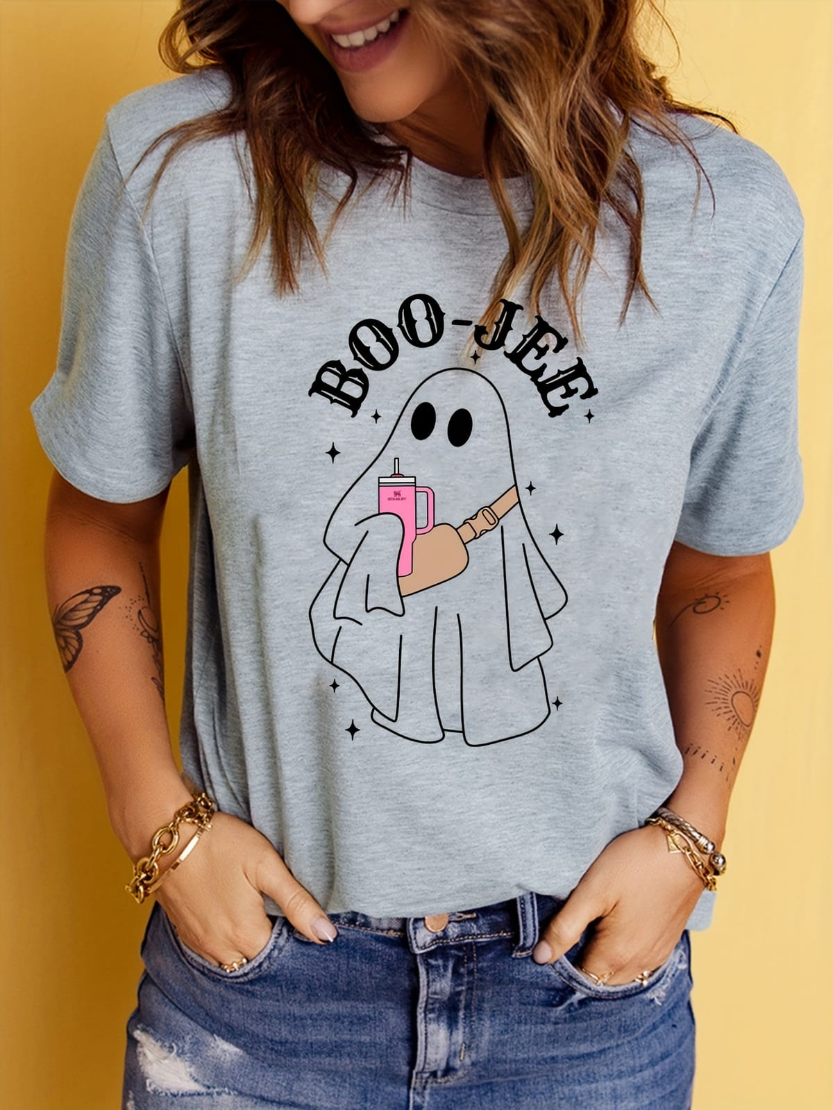 Halloween Ghost Print Crew Neck T-shirt, Casual Short Sleeve Summer Top, Women's Clothing