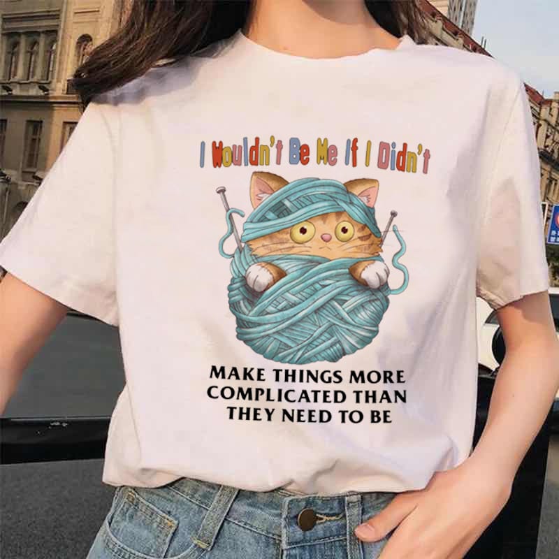 T-Shirt O-Neck Top Fashionable Women's Casual Letter Printed Cat Pattern Trend Basic T-Shirt Women's Printed Loose T-Shirt.