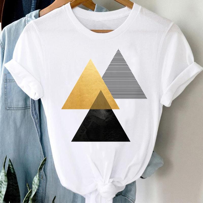 Women's Short Sleeve T-shirt Fashion Geometric Print Base Shirt Graphic T Shirts  Aesthetic Clothes  Women Clothes