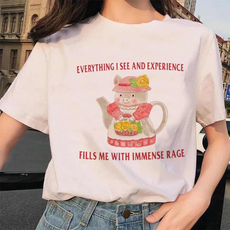 Sweet Clothing Casual Women's Printing Trend Short Sleeved Summer Women's Printing T-Shirt Cute Pig Pattern Basic Top T-Shirt.