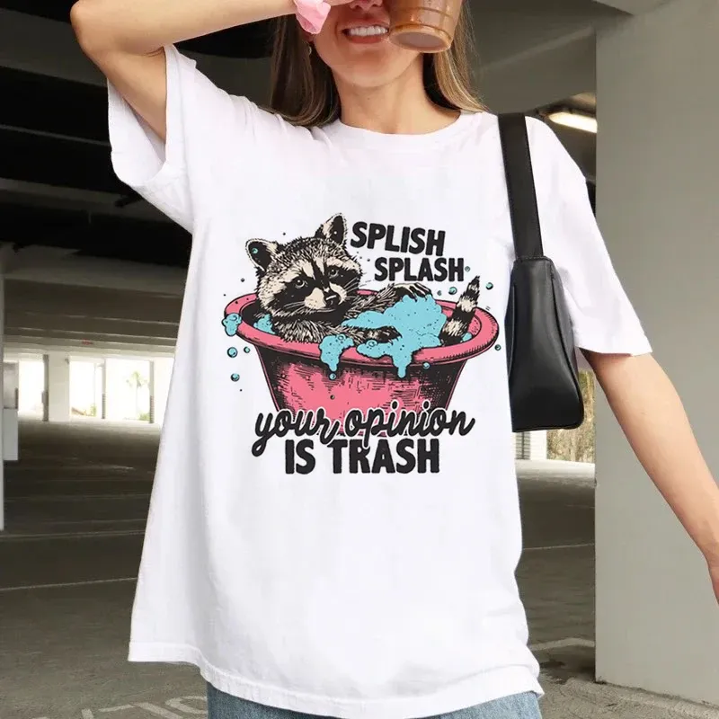 Street T-Shirt Top Printed Short Sleeved 90s Clothing Basic Retro Women's Summer Cartoon Fun Pattern Loose Trendy T-Shirt
