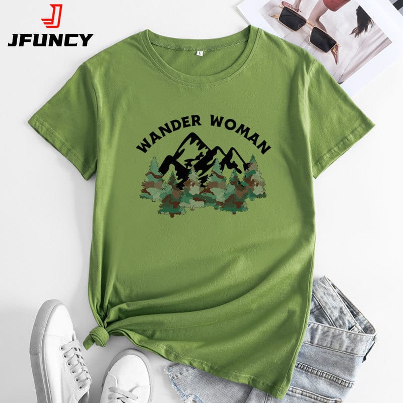 JFUCNY Women's Top Fashion Graphic Tee Shirt Female Summer Clothing Short Sleeve T-shirt 2024 Casual Loose Woman Cotton Tshirt
