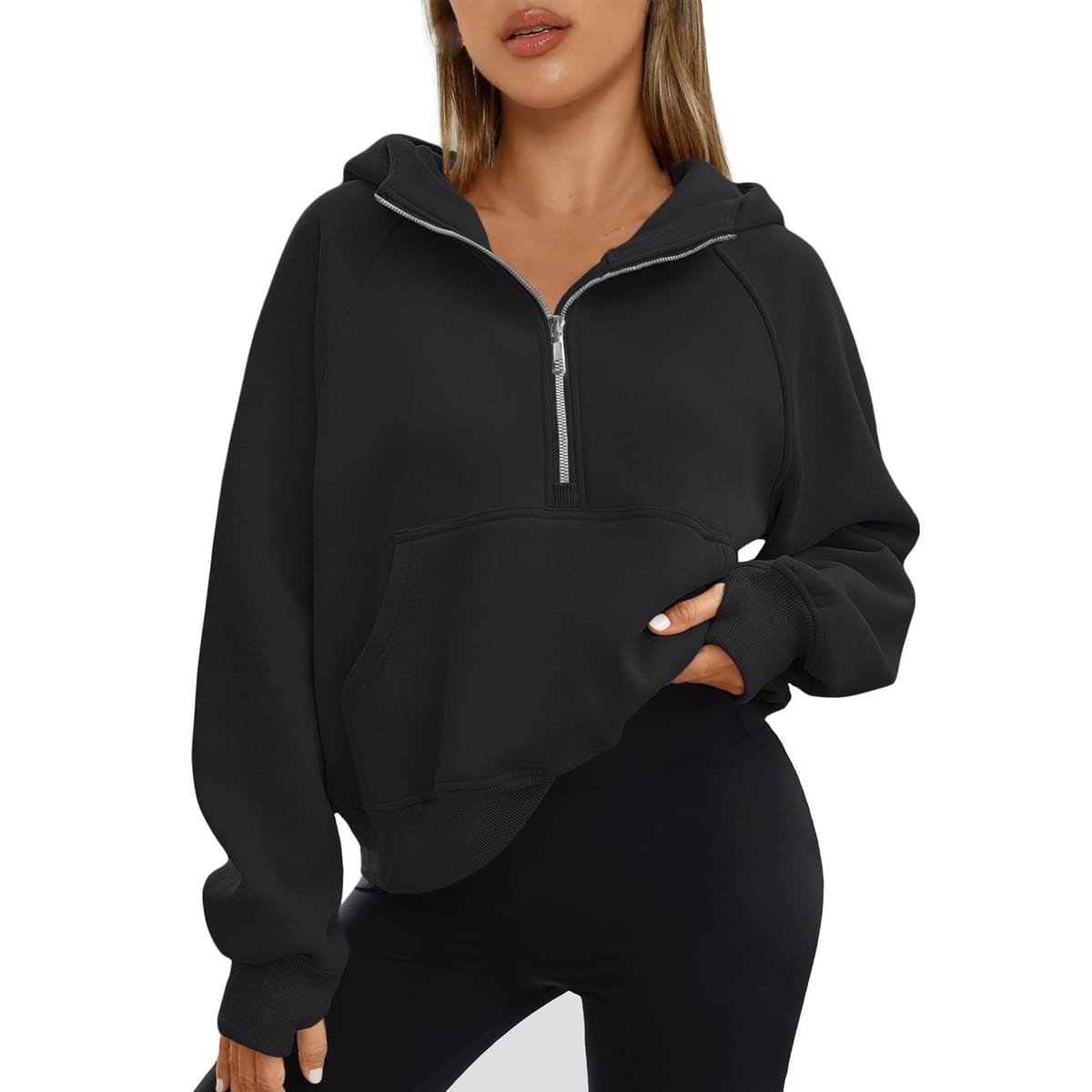 Casual Solid Hoodies Half Zipper Hooded Sweatshirt Woman Loose Pullovers 2024 Autumn New Women'S Long Sleeve Tops
