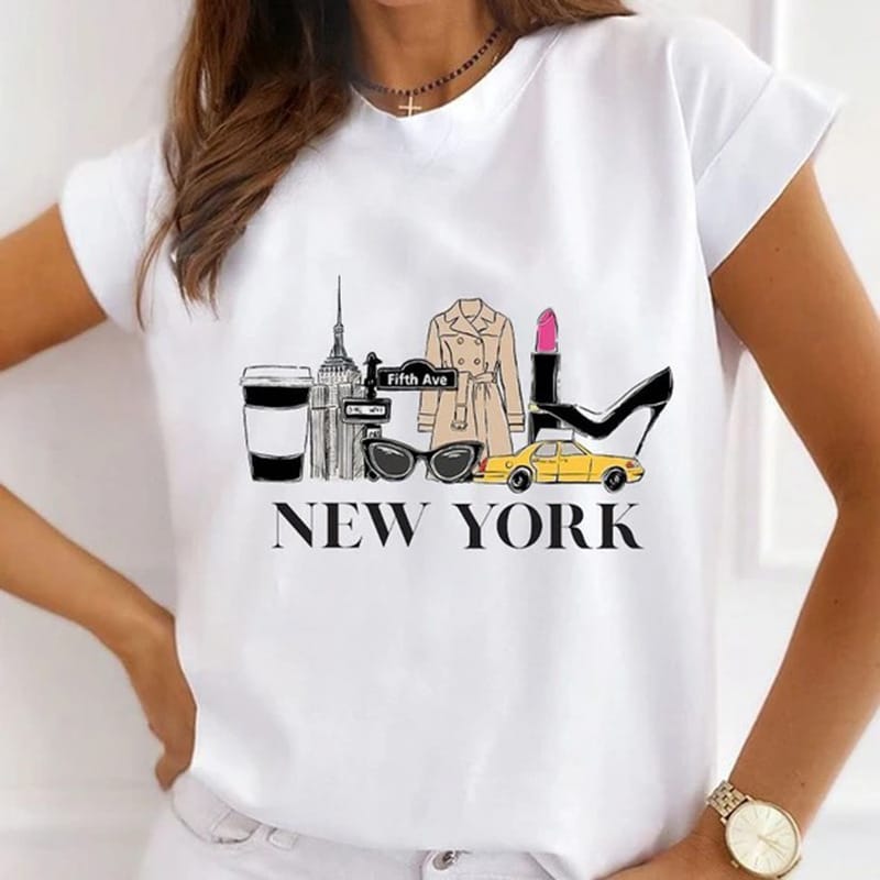 American Fashion Fashion Print Women's Short-sleeved Comfortable T-shirt Personality Round Neck Shirt Harajuku Oversized T Shirt