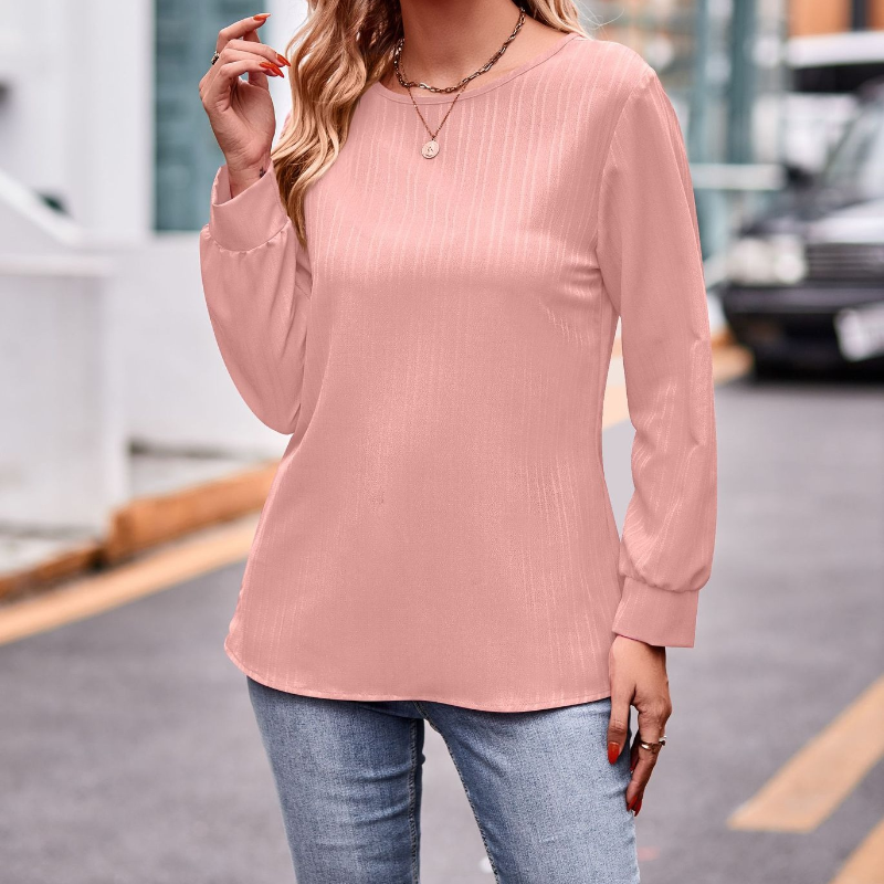 Autumn and Winter Women's Pullover Round Neck Long Sleeve Solid Stripe Plaid Print Loose Commuter Fashion Casual T-shirt Tops