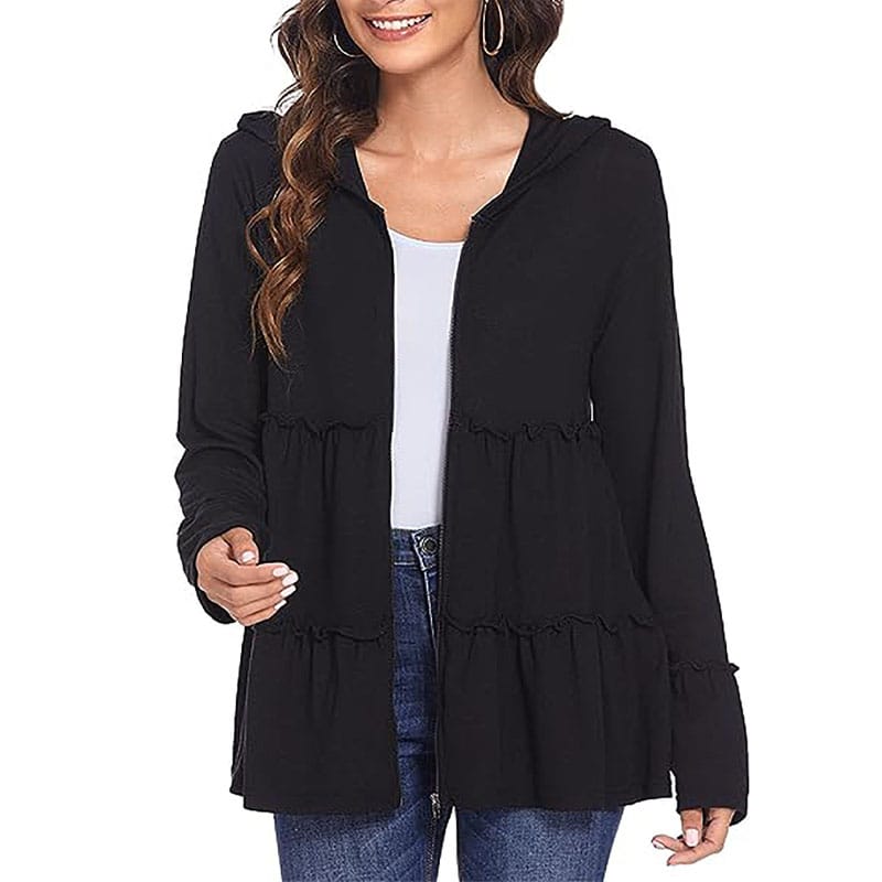 2023 Autumn Women's New Fashion Elegant Commuter Solid Zipper Chiffon Hoodie Loose Relaxed Comfortable Versatile Top