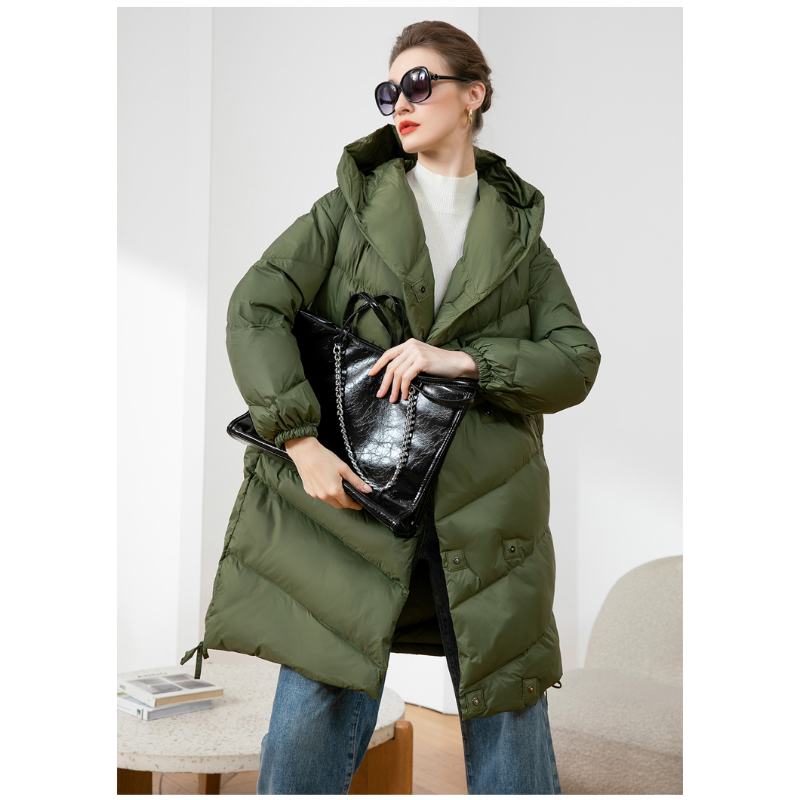 White Duck Down Long Hooded Warm Women's Clothing Double Breasted Thicken High-end Duck Down High Street Ultra Light Hood Parka