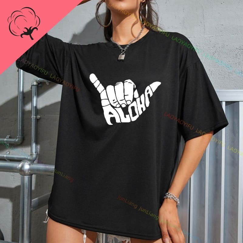 Aloha Men's Shirts Fashion Alphabet Art Finger Top Women Tops Vintage Women's T-shirt 100% cotton Y2k Funny Gifts Plain
