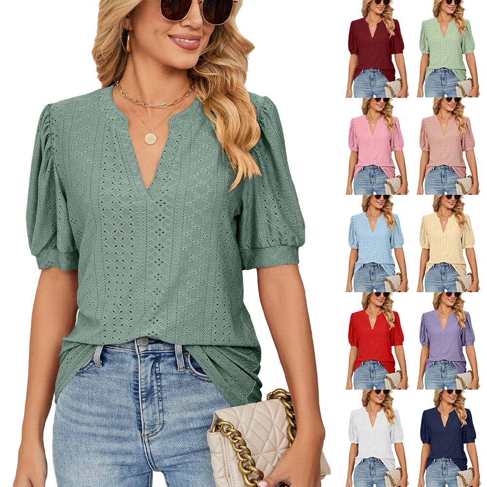 Women's Casual V-Neck Cut-Out T-Shirt, Spring, Summer