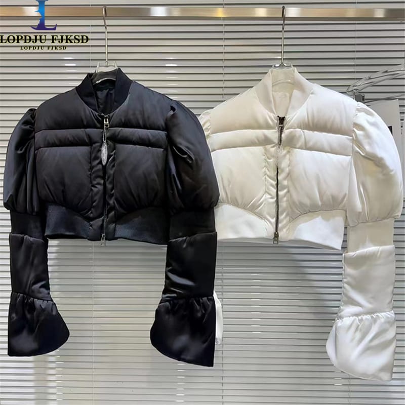 Women's Short Coat,Puff Sleeve White Duck Down Jacket,Hotsweet Parkas,Turn-down Collar Oversize Female Clothing, Winter,New