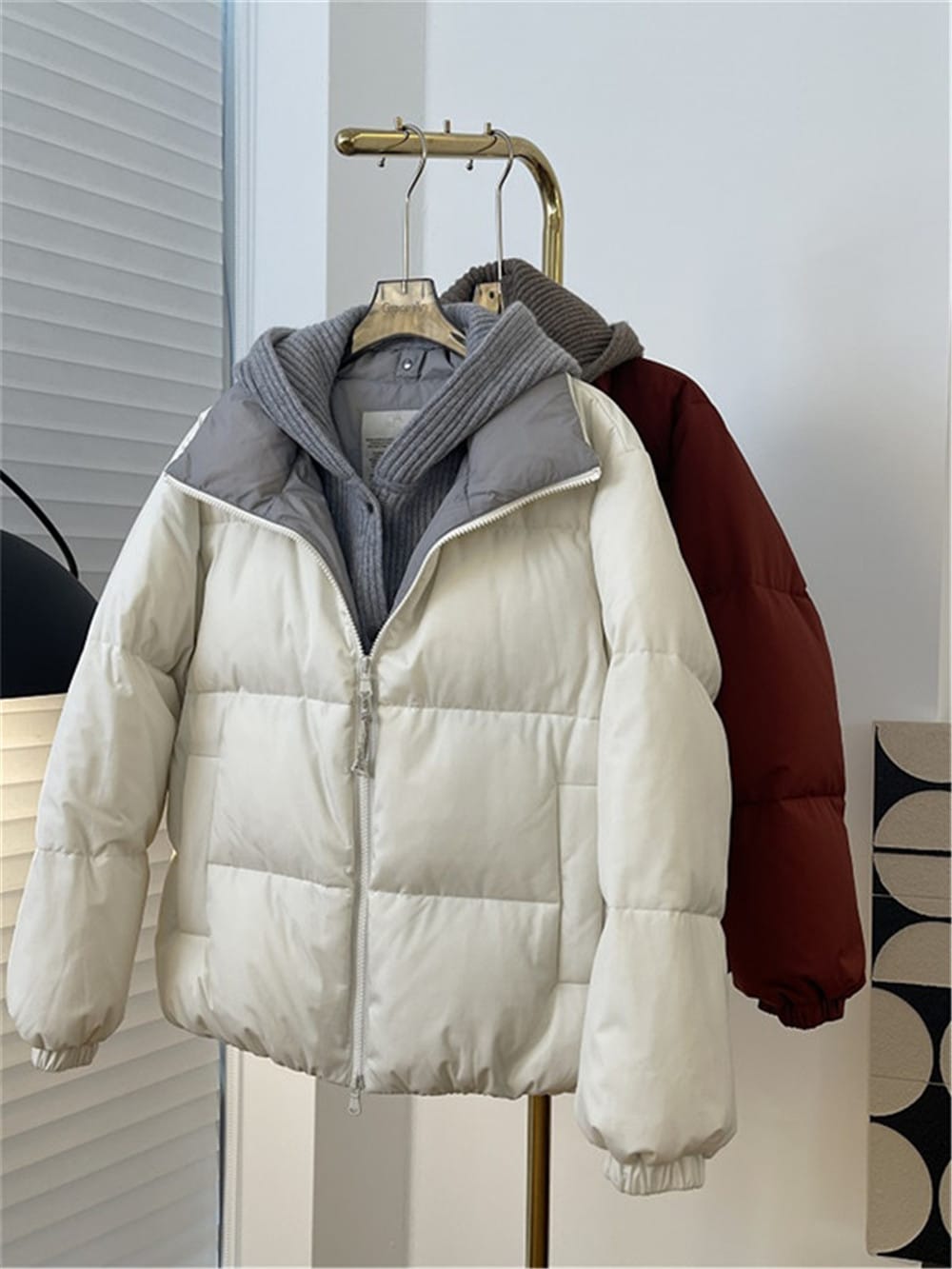 Winter New Hooded Beading Feather Coats BC Women's Cashmere Knit Zipper Down Jacket Female Windproof Warm Clothing