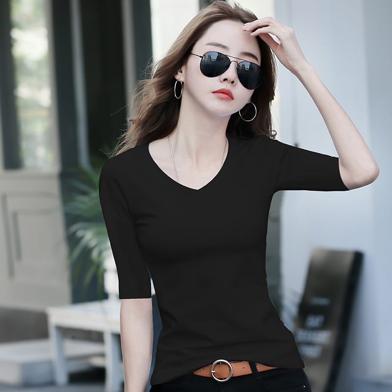 MRMT 2024 Brand New Women's T-Shirt Mid-Sleeve Women Bottoming Shirt With Half-Sleeve Woman T-Shirt Tight V-Neck Tops Tees