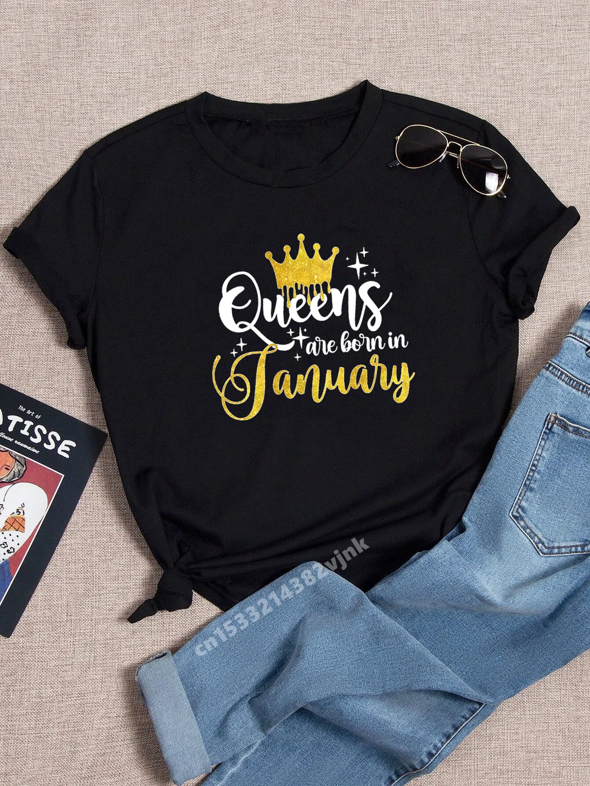 Funny Queens Are Born in 1-12 Month Print Harajuku Top Women's T-shirt Casual Ladies Basic O-collar Short Sleeved Black T-shirts