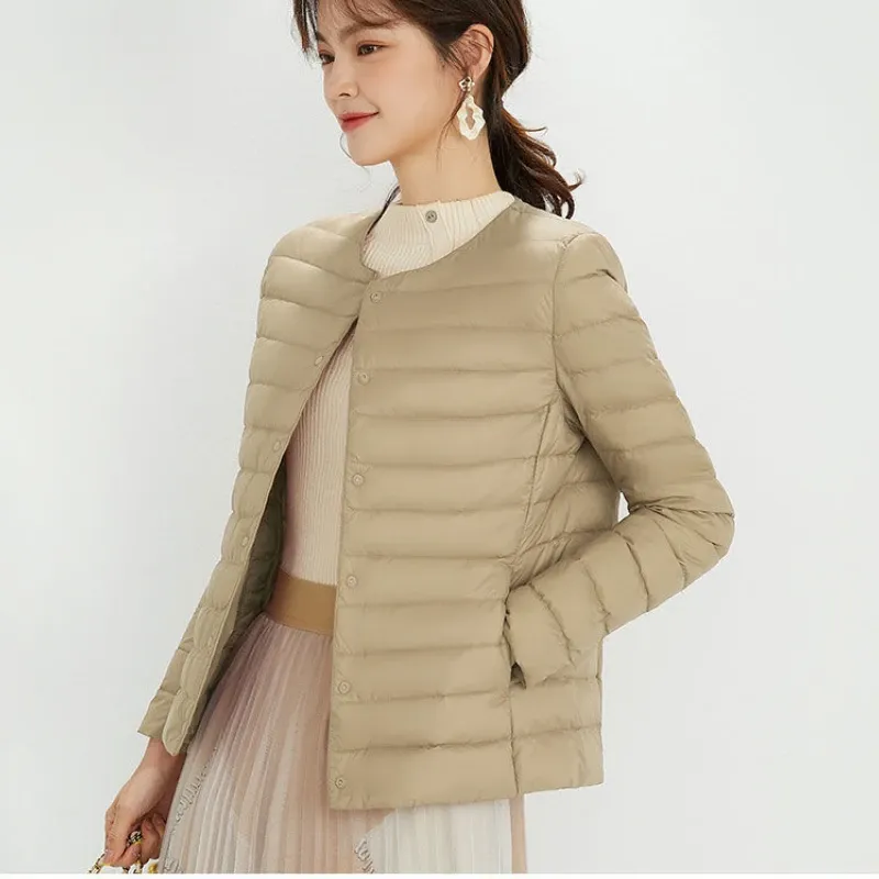 Women's Round Neck Short Jacket, 90% White Duck Down, Women's Fashion, Warm Clothing, Autumn and Winter, New