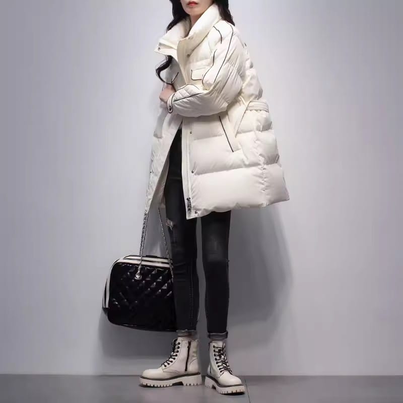 2024 Winter New Stand Collar White Duck Down Jacket Women's Clothing Warm Thicken Parker Outwear Fashion Casual Loose Down Coats