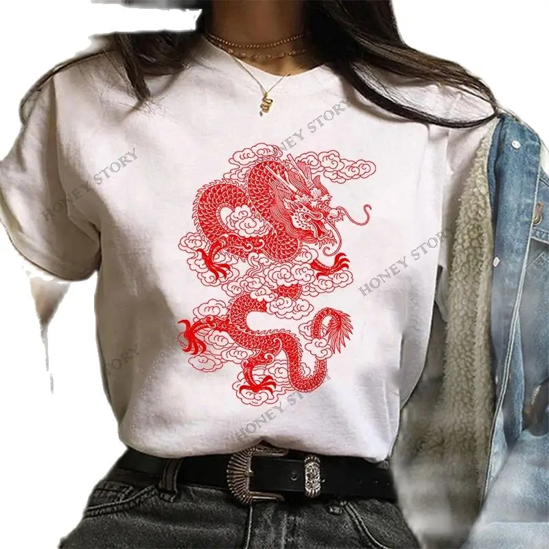 New American Dragon Loong Printing Trend Youth Loose Men's and Women's Short Sleeve T-shirt Aesthetic Oversized T Shirt Tee