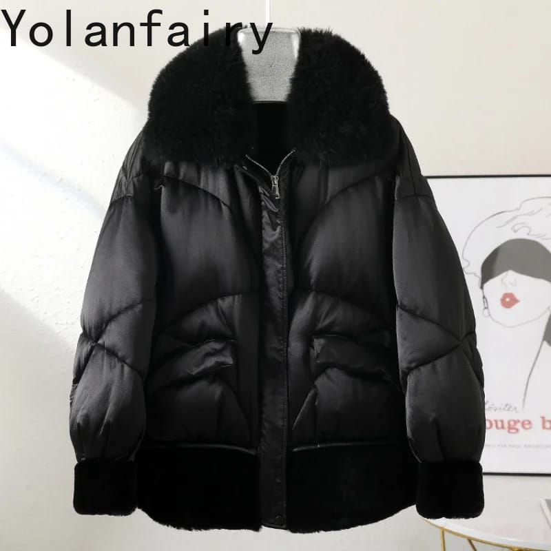 90% White Goose Down Jacket for Women Winter Cashmere Collar Loose Black Down Coats Women's Clothing Warm Down Jackets Abrigos