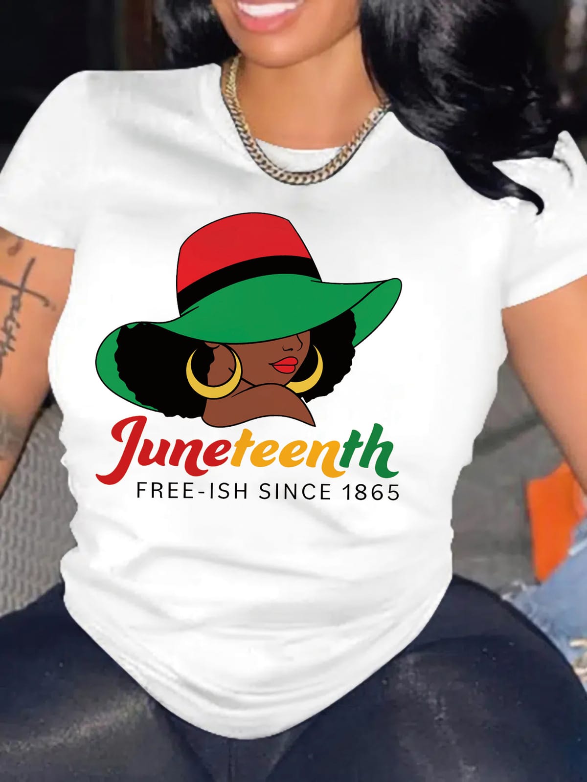 Figure & Letter Print Crew Neck T-Shirt, Casual Short Sleeve T-Shirt For Spring & Summer, Women's Clothing