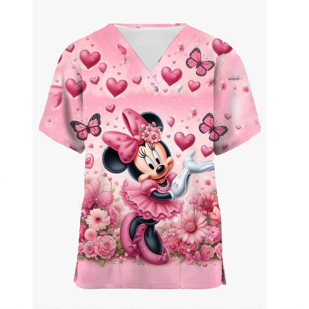 2024 Disney Pocket Hospital Woman Clothes Nurse Uniform Tees Women's T-shirts Mickey Top Women V Neck T-shirt Minnie Mouse Tops