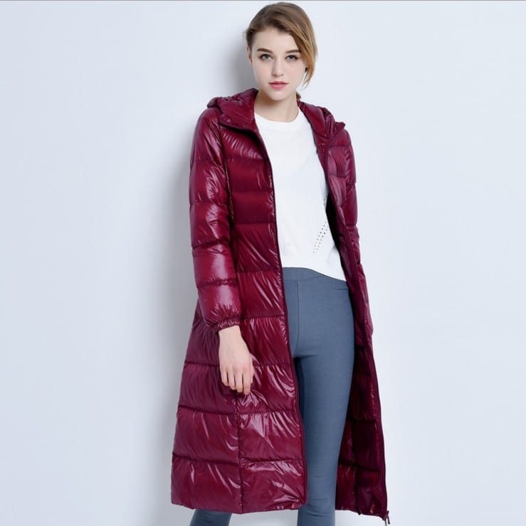 2022 New Autumn And Winter Fashion Women's Clothing  Thin And Slim Hooded Down Jacket  Long Knee-Length White Duck Down Jacket