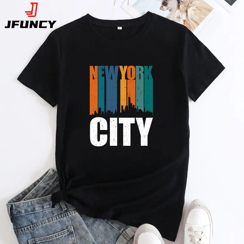 JFUNCY Women's Cotton T-shirt Female Oversized Short Sleeve Tee Women T Shirts Summer Woman Clothing 2024 Fashion Ladies Tops