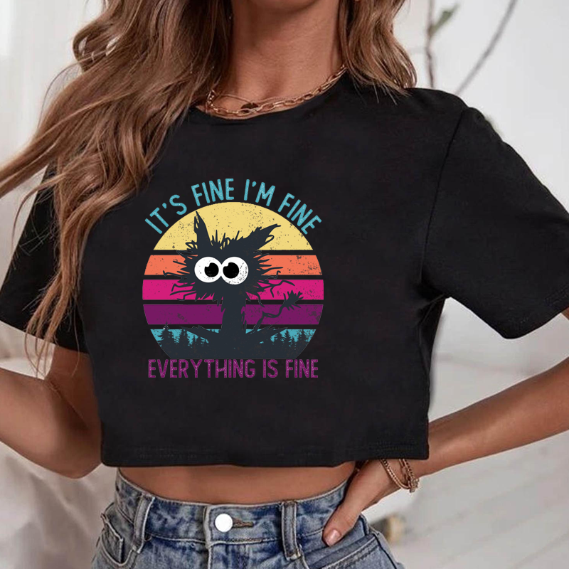 IT'S FINE I'M FINE EVERYTHING IS FINE T-Shirt Women's Summer Revealing Short T-Shirt