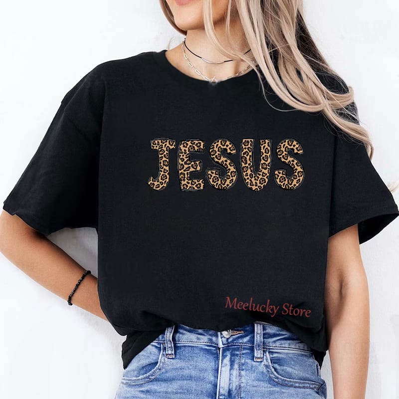 Jesus  Print Crew Neck T-Shirt, Casual Short Sleeve Top For Spring & Summer, Women's Clothing
